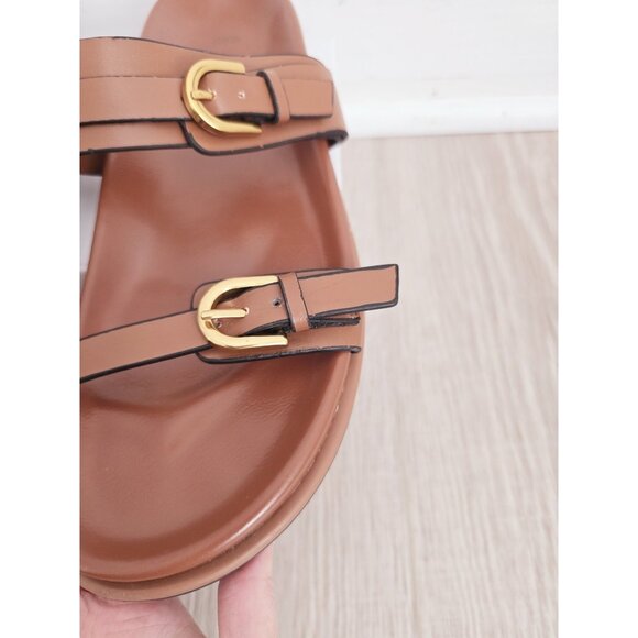 Zara Buckle Slip On Slide Sandals Brown Boho Faux Leather Shoes Womens 41 10 - Picture 12 of 13